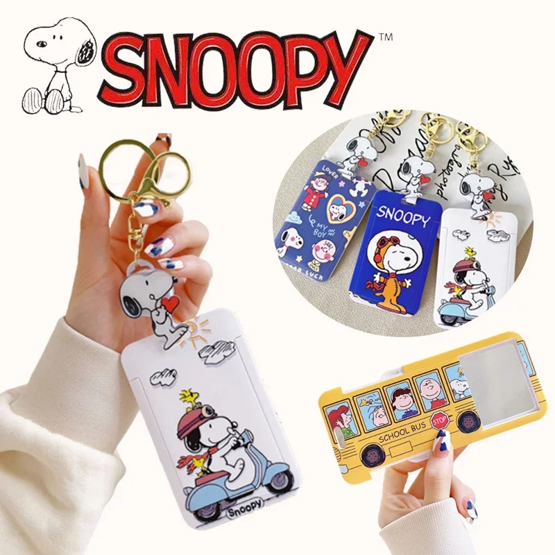 

Держатель для карт Snoopy, аниме чехол для карт, студенческие принадлежности, брелок, пластиковый мультяшный чехол для банковских карт, удостоверения личности, подвеска для рюкзака против потери
