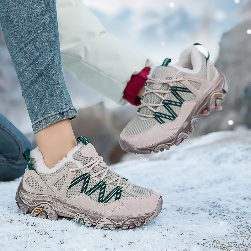 Winter Warm Plush Men Hiking Shoes Big Size 46 Outdoor Trekking Sneakers Unisex Non-slip Camping Sports Shoes Man Retro Sneakers