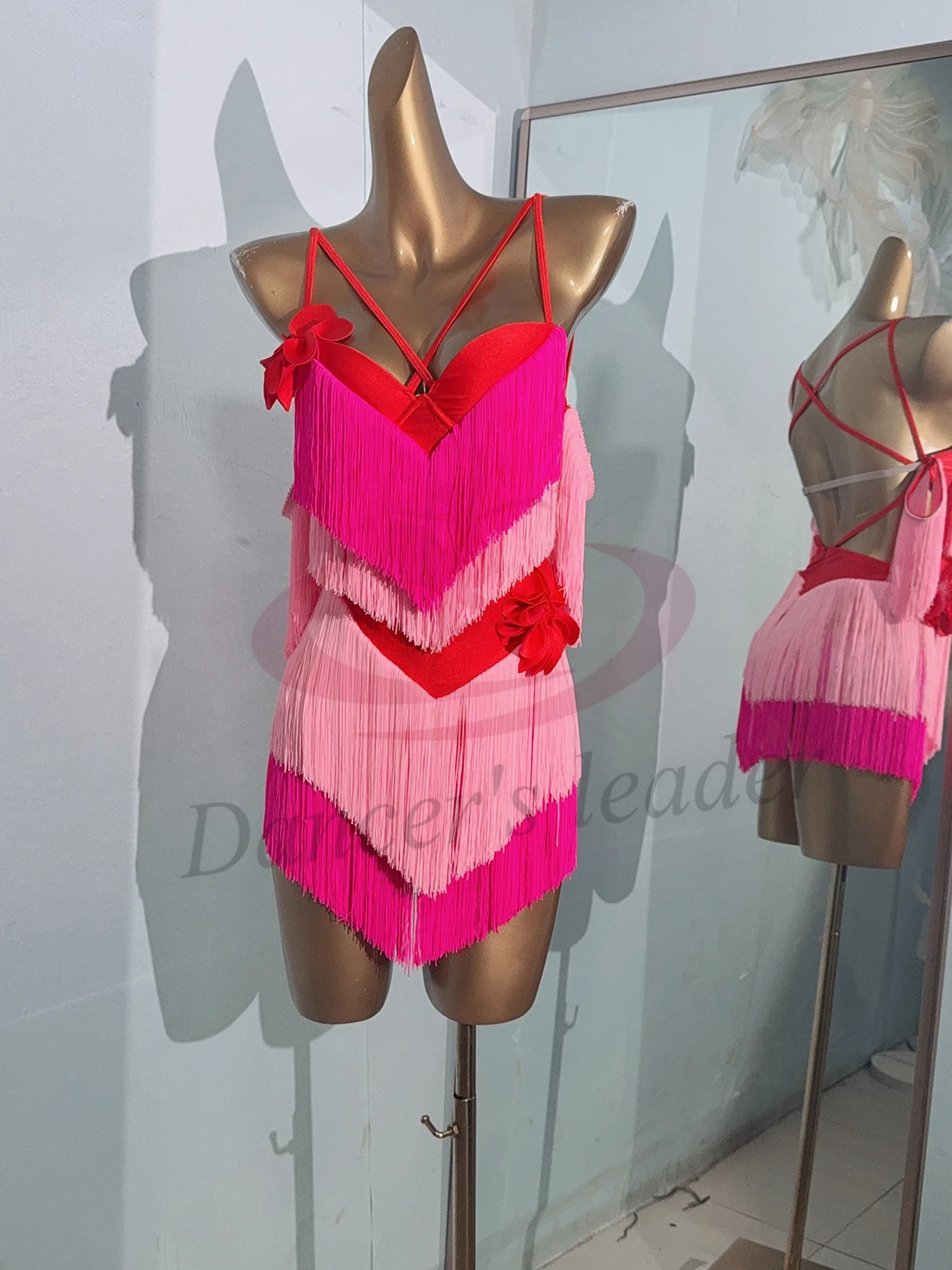 Vestido de dança latina high-end personalizado dupla camada dois tons borla tango feminino adulto e infantil palco roupas profissionais