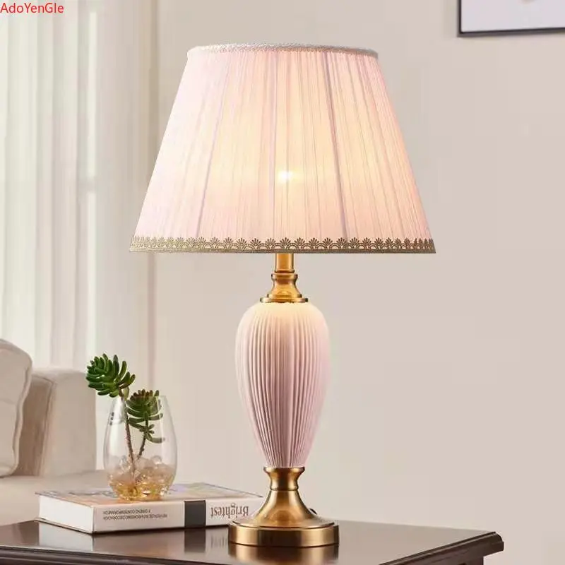 European modern pink ceramic table lamp wedding room bedroom bedside dowry warm romantic ins girl retro desk lamp