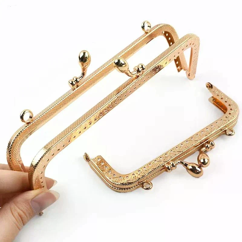Metal Purse Frame Kiss Clasp Gold Embossed 8.5-20cm 1Pcs Durable Bag Handle Accessory for Women Clutch Bag Making
