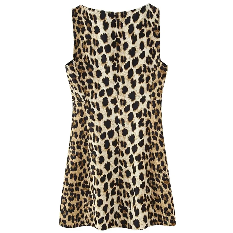 TRAF-Robe Imprimé Léopard pour Femme, Col Rond, en Fibre Précieuse, Chic et Élégante, Nouvelle Collection Été 2024