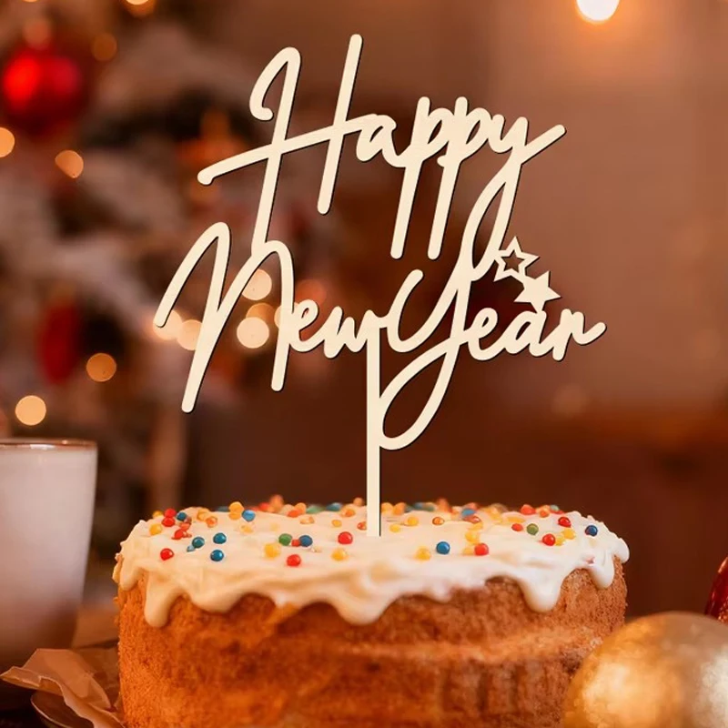 YOMDID Tortendekorationen für frohes neues Jahr, Holz-Neujahrs-Kuchenaufsatz, 2026, Neujahr, Kuchendekoration, Zubehör, Neujahrsdekorationen