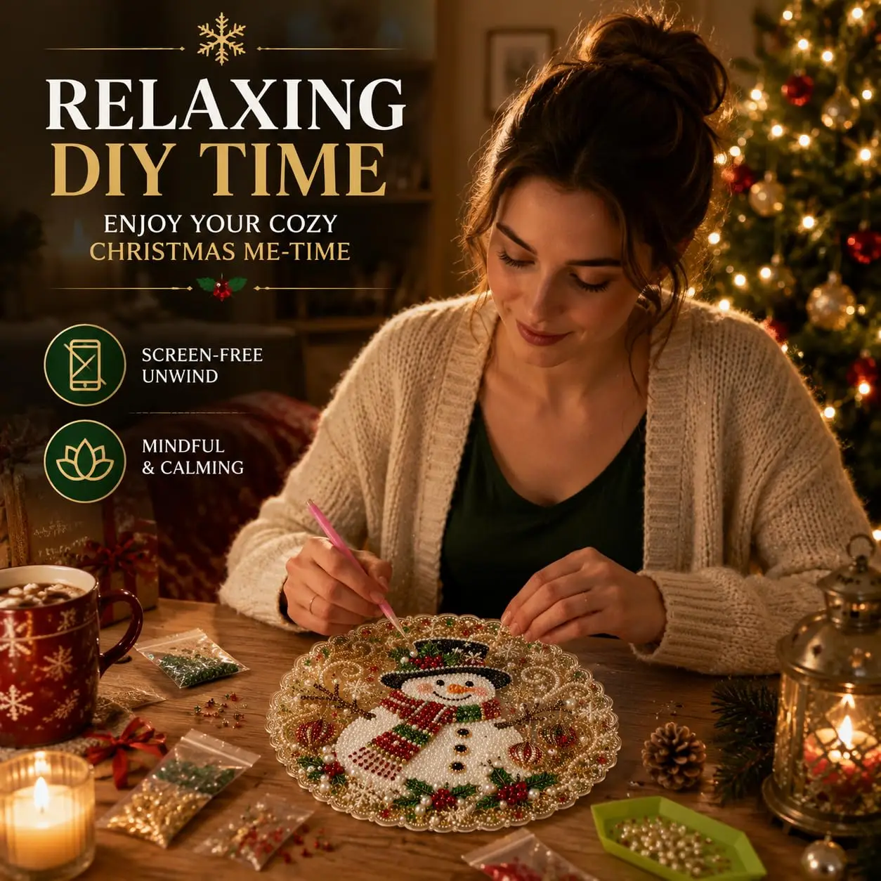 DIY Christmas Pearl Art Diamond Painting Suncatcher Kit 8 Inch Christmas Pearl Beads Art Craft for Beginners, Festive Home Decor - view 5