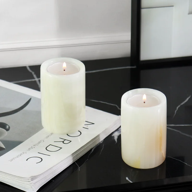 Modern Marble Candle Holder Candles Container Vessel Christmas Halloween Decoration Home Room Decor Natural Onyx Stone