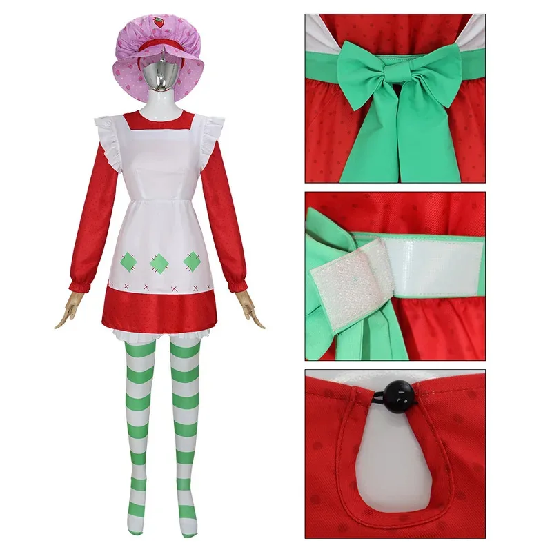 Disfraz Vintage de pastel de fresa para mujer, traje de Cosplay de dibujos animados de Halloween de los años 80, conjunto de sombrero y vestido de panadero rosa, Takerlam 5ftu 5ftu^