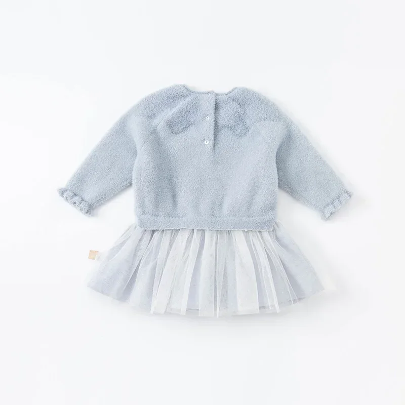 DB20030 dave bella autumn baby girl's cute cartoon mesh sweater dress children fashion party dress kids infant lolita clothes