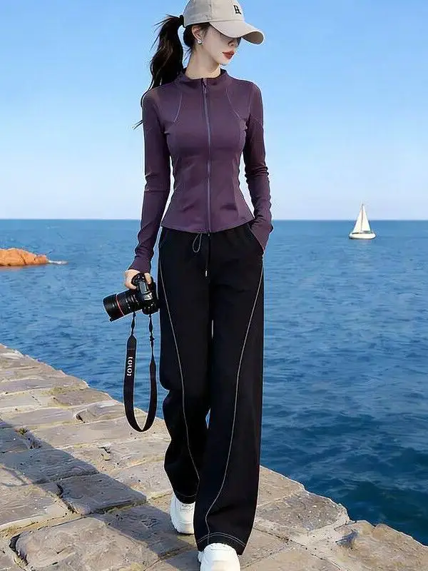 

Women's Sportswear Set 2026 New Fashion Slimming Running Two-Piece Suit High Waist Long Pants Shirt Stylish Anti-Aging
