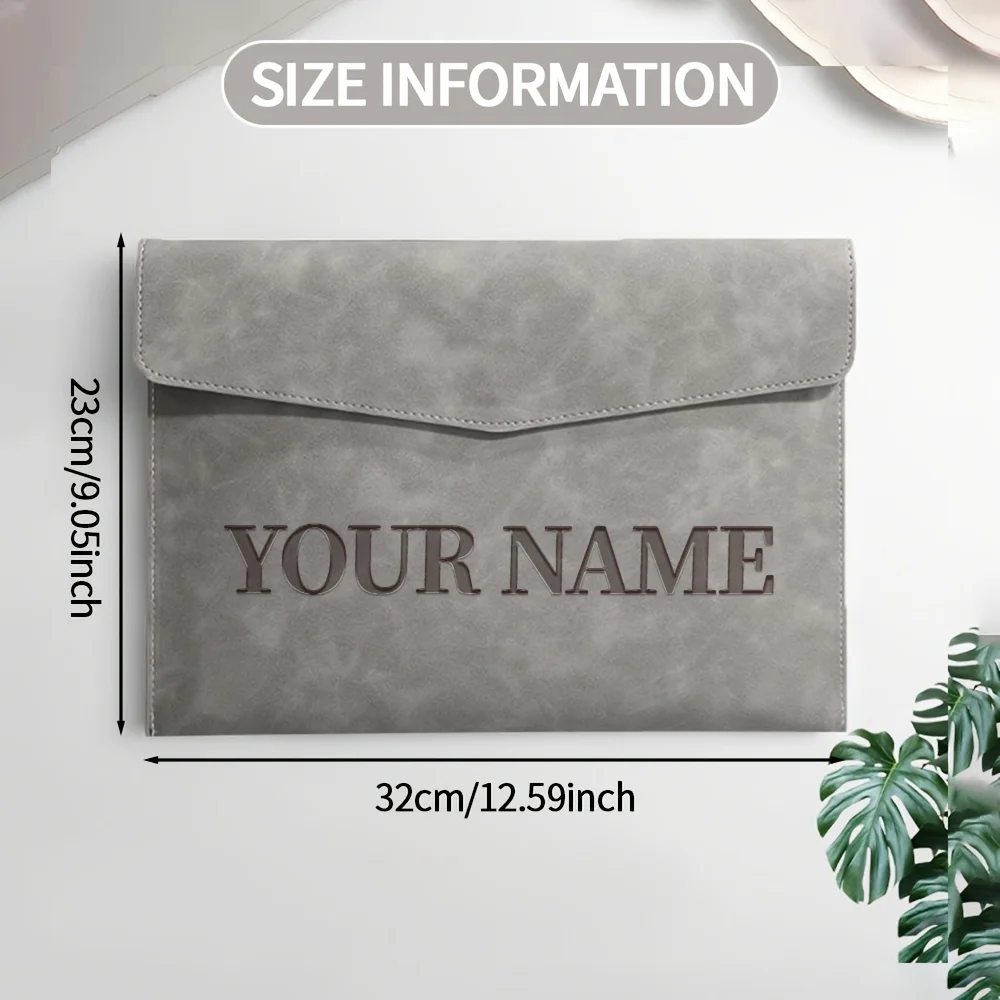 Personalized PU Leather A4 File Folder Custom Name Magnetic Closure File Bag Waterproof Document Laptop Bag for Office School