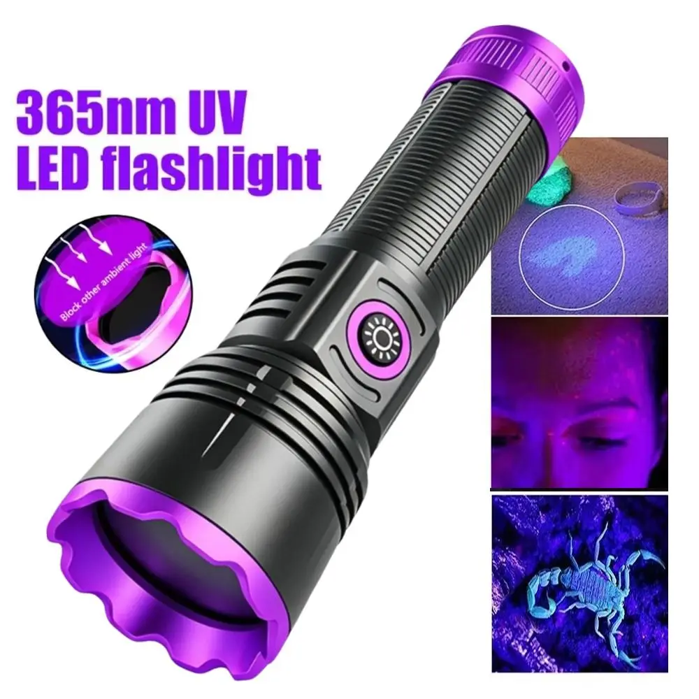 Longwave 365nm UV Flashlight Shortwave Portable Blacklight LED Flashlight LED Rechargeable UV Flashlight Lamps Minerals Detector