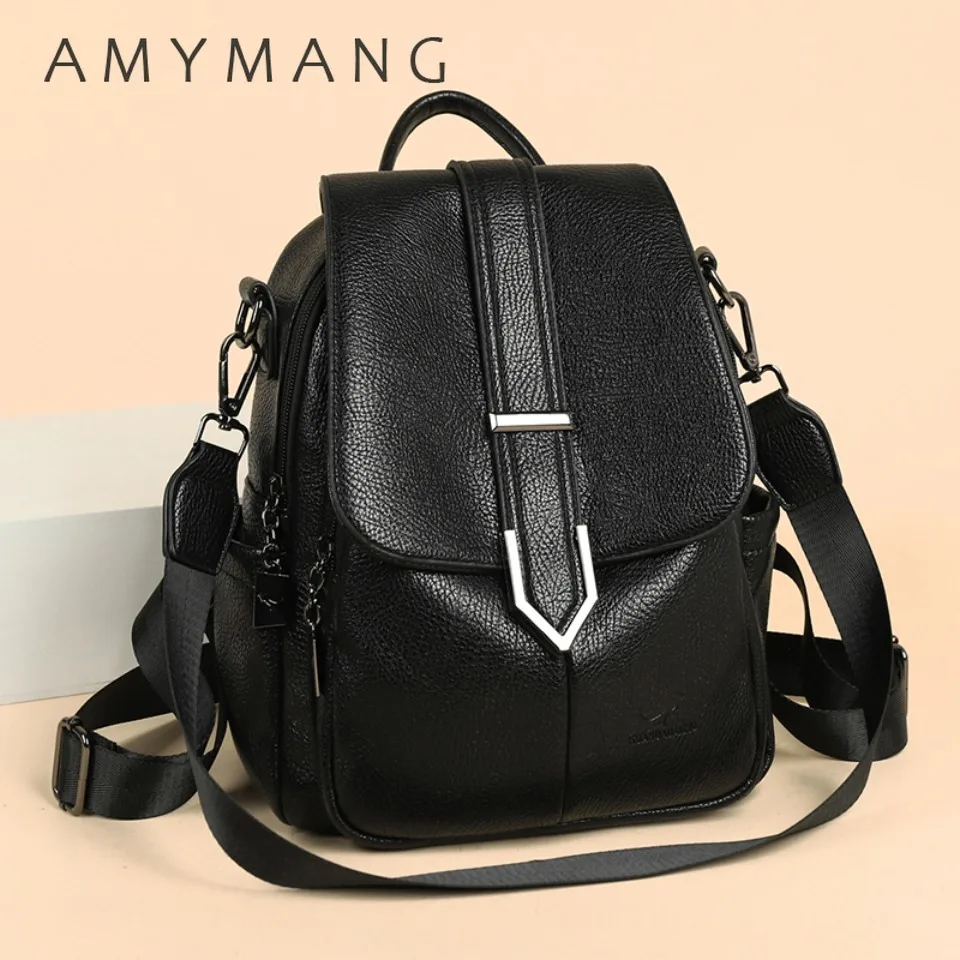 Luxury Backpack Women High Quality Back Pack School Bag Soft Pu Leather Multi-functional Ladies Travel Commuter Sac Shoulder Bag