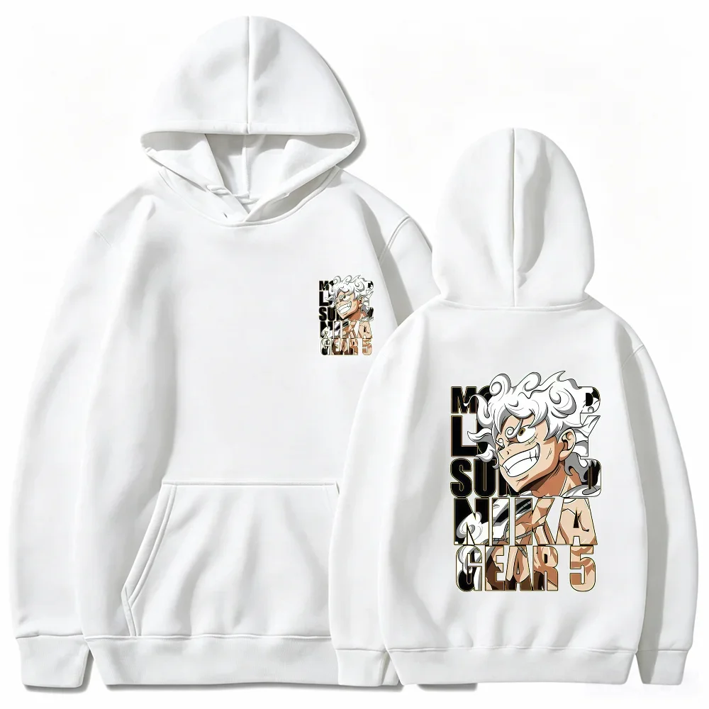 One Piece Luffy Gear 5 Nika Graphic Hoodie，Unisex，Drawstring Hooded Sweatshirt Front Back Anime Print Oversized Casual Top