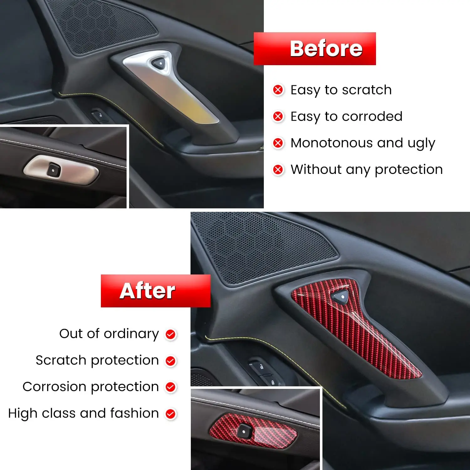 MX Carbon Fiber Look Interior Door Handle Cover Trim For Chevrolet Corvette C7 Z06 Z51 ZR1 Stingray Grand Sport 2014-2019