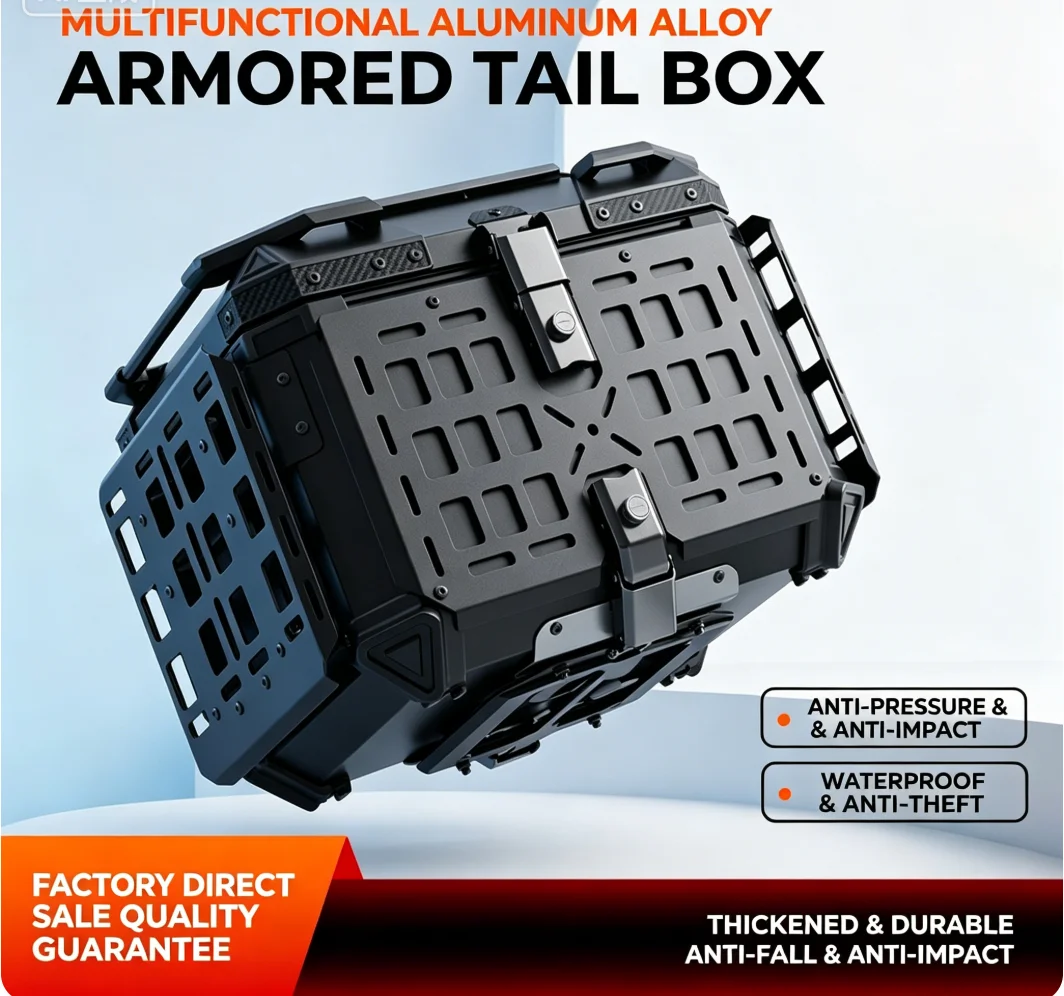 BK 45L Thick Black Armored Detachable Universal Dustproof Waterproof Motorcycle Aluminum Alloy Trunk Tail Box 50KG Load Capacity
