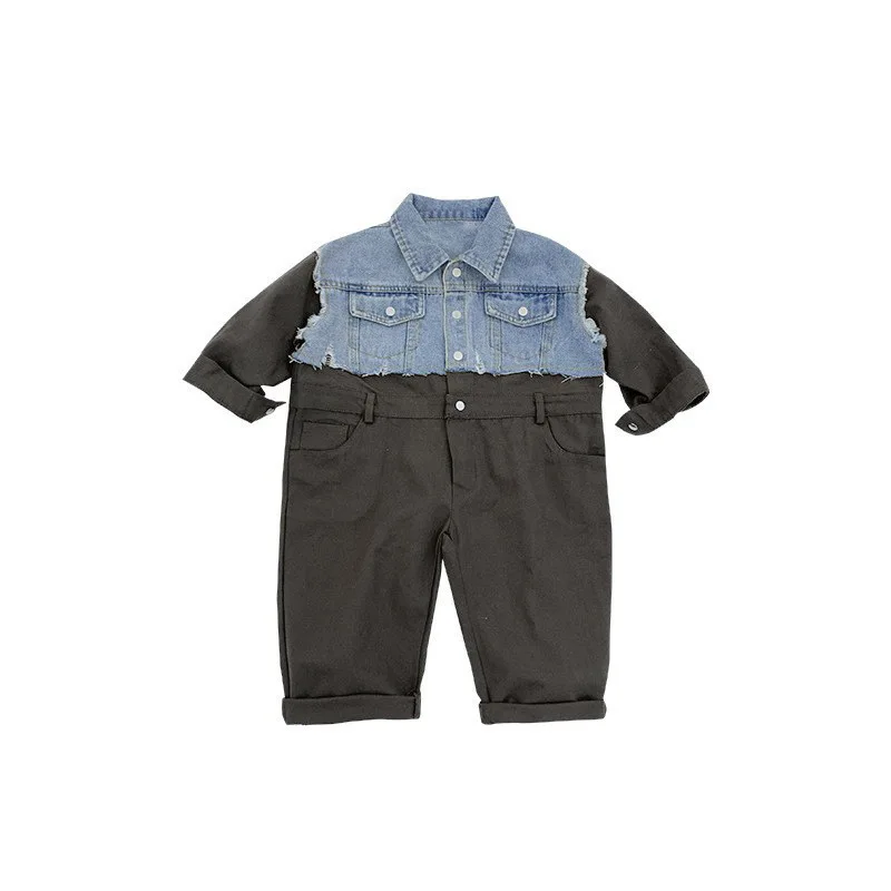 Korean Kids Denim Jumpsuit Long Sleeve Fashion Overalls for Children Autumn New One Piece Clothing Romper Baby Girl Boy Bodysuit