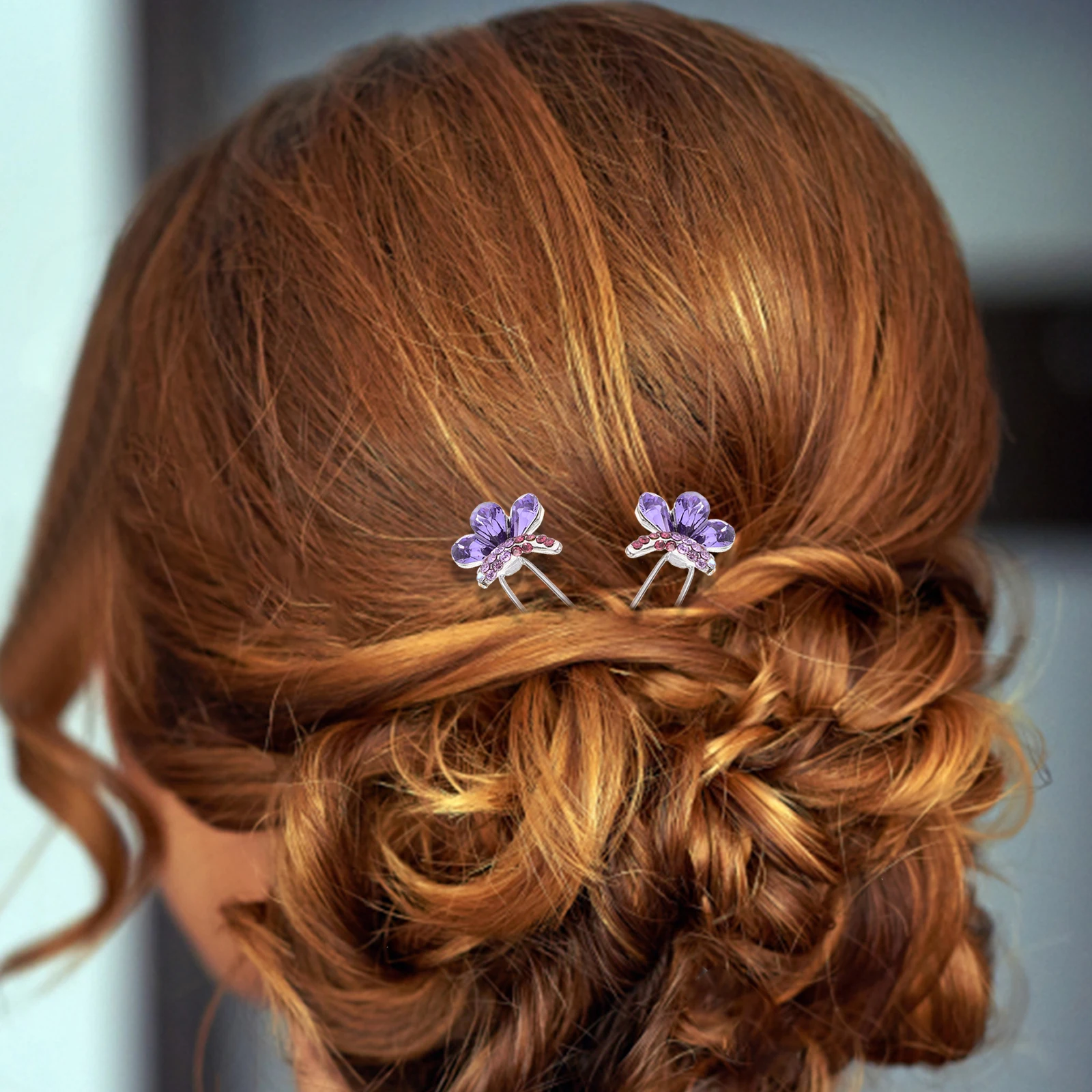 

4 Pcs Blue Rhinestone Butterfly U shaped Hairpins for Girls Women Bridal Wedding Hair Accessories Bun Clip Styling Tool