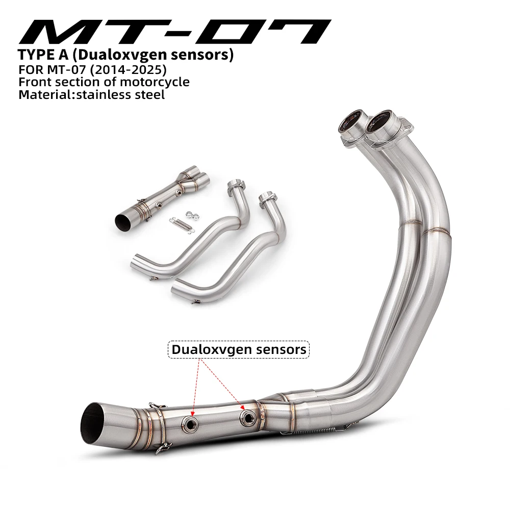 

Motorcycle Exhaust Dual Oxygen Sensor Front Pipe Motorcycle Muffler System Connector 51MM Exhaust For MT-07 FZ-07 2014-2025