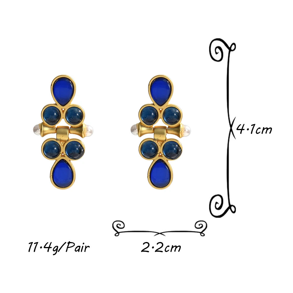 New Simple Metal Geometric Blue Crystal Drop Earrings for Women Vintage Round Imitation Pearl Drop Earrings Party Jewelry image 6