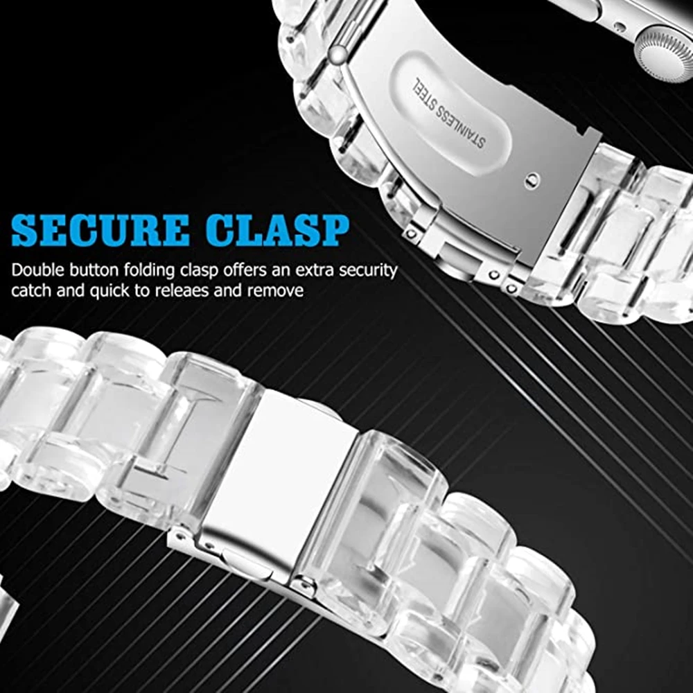 Link Bracelet for Apple Watch Band Series 5 4 44mm/40mm 3 38mm/42mm Clear Wristband with Stainless Steel Buckle for Iwatch strap