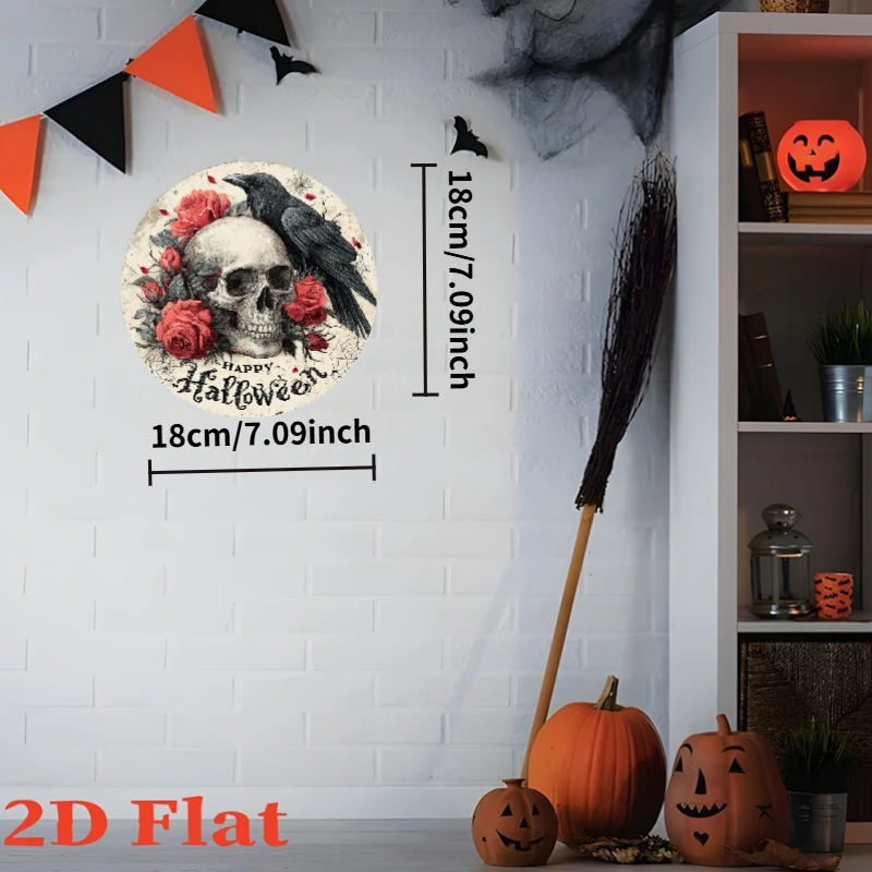 2D Flat, 1pc 2D Flat Printed Wooden Gothic Halloween Wall Decor - Skull and Rose Pattern with 