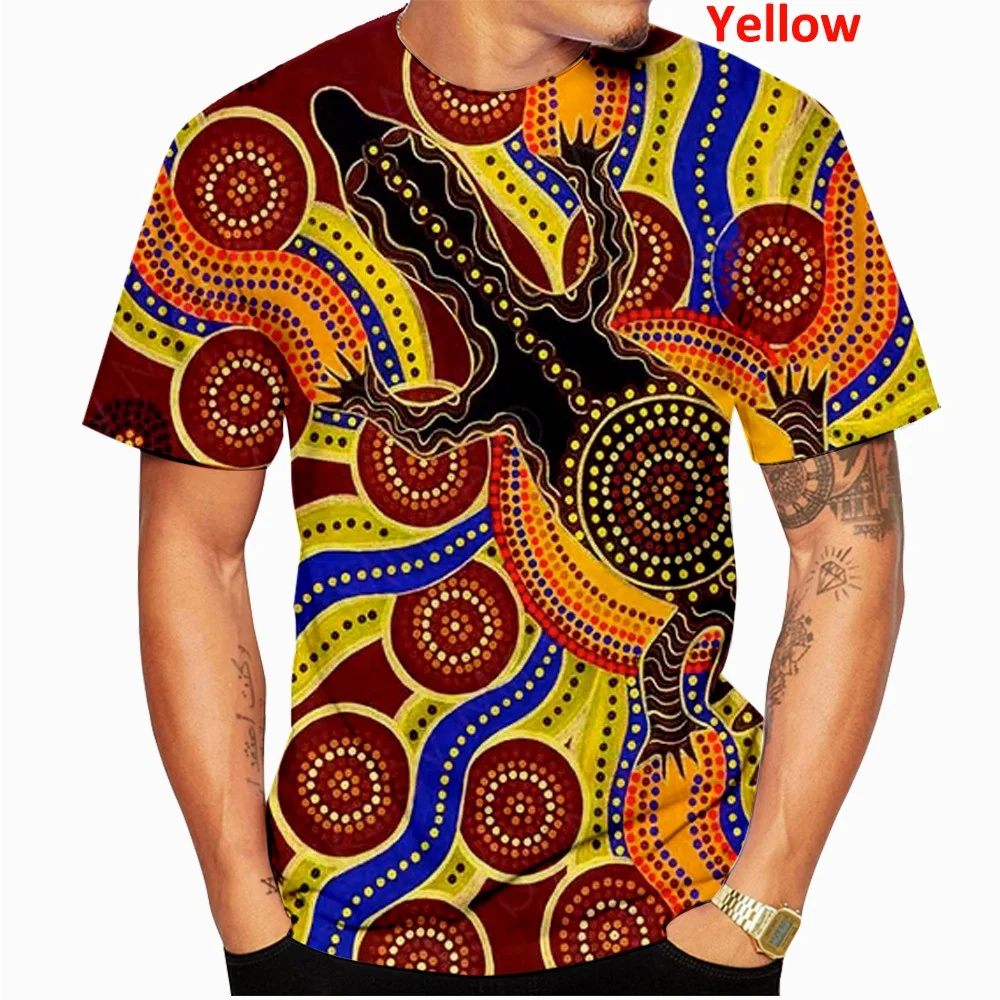 2023 New Fashion Aboriginal Psychedelic Indigenous Vintage Ethnic Style Painting Art T-shirt for Men and Women