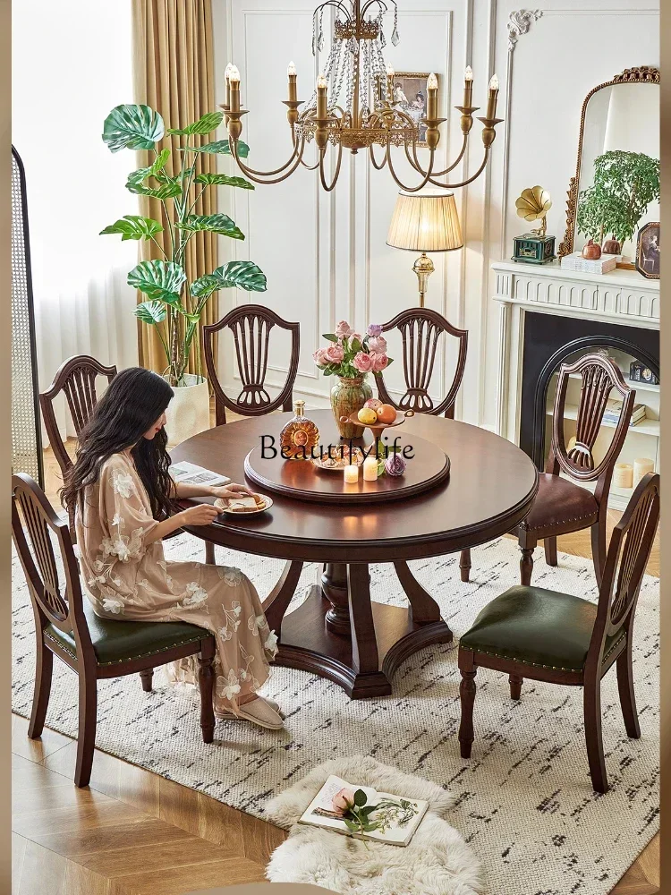 

yj21 American solid wood round table retro style 1.5 meters round dining table