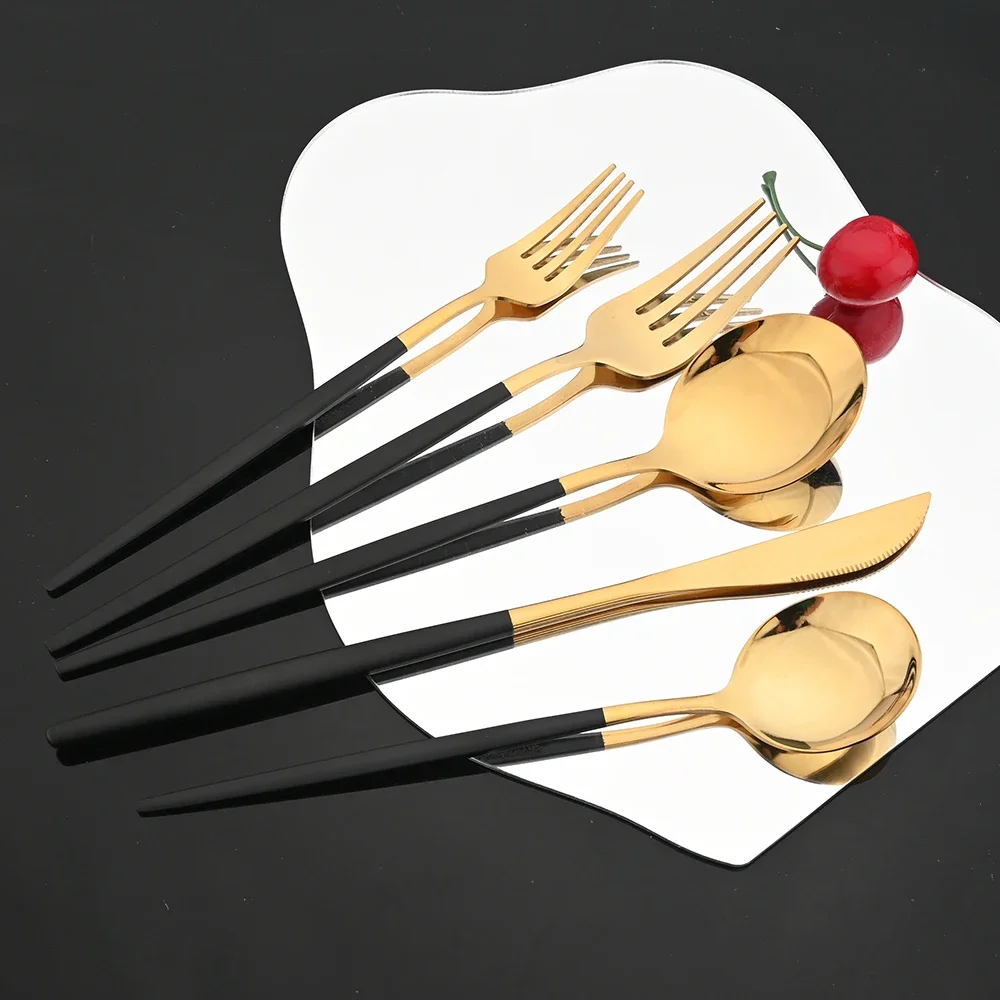 20Pcs Luxury Mirror Flatware Set Kitchen Stainless Steel Tableware Set Hotel Dinnerware Set Rose Gold Cutlery Set Gift