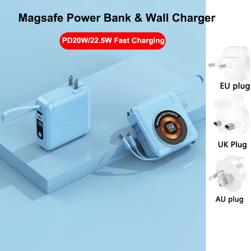 

Magsafe Power Bank 20000mAh with Cable AC Plug Powerbank 22.5W Fast Charging for iPhone 16 X Samsung S25 Huawei Xiaomi Poverbank