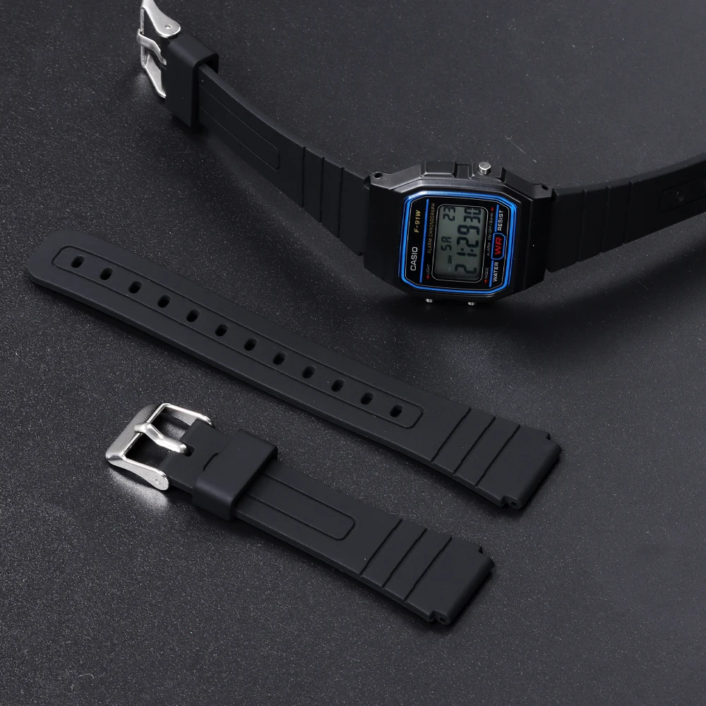 Silicone Watch Strap for CASIO F91W W-800H 18mm for W800H SGW400 F91W F84 F105/108 A158/168 AE1200/1300 Soft Men Wrist Bracelet