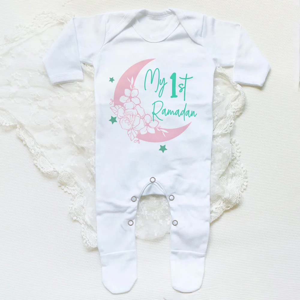 My First Ramadan Baby Babygrow Sleepsuit Long Sleeve Infant Boy Girl Sleepsuit Print Crew Neck Romper 1st Ramadan Babys Clothes