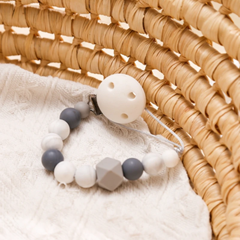 

Anti Loss Marble Sesame Bead Pacifier Chain With Pacifier Clip Silicone Bead Pendant Easy To Grasp And Play