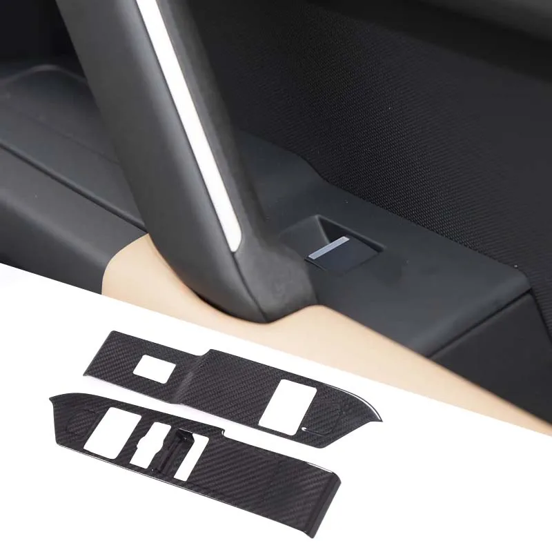 2piece set Real Carbon Fiber For Land Rover Defender 90 2024-2025 Car Glass Lift Button Frame Decoration Sticker Car Accessories