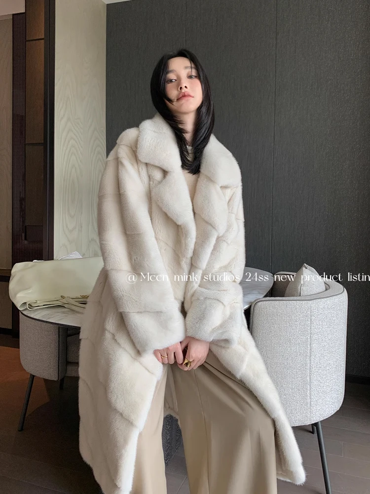 HDHOHR 2024 New Real Mink Fur Coat Women Fashion High Grade Whole Fur Women Coat Winter Warm Long Real Mink fur Jackets Femal