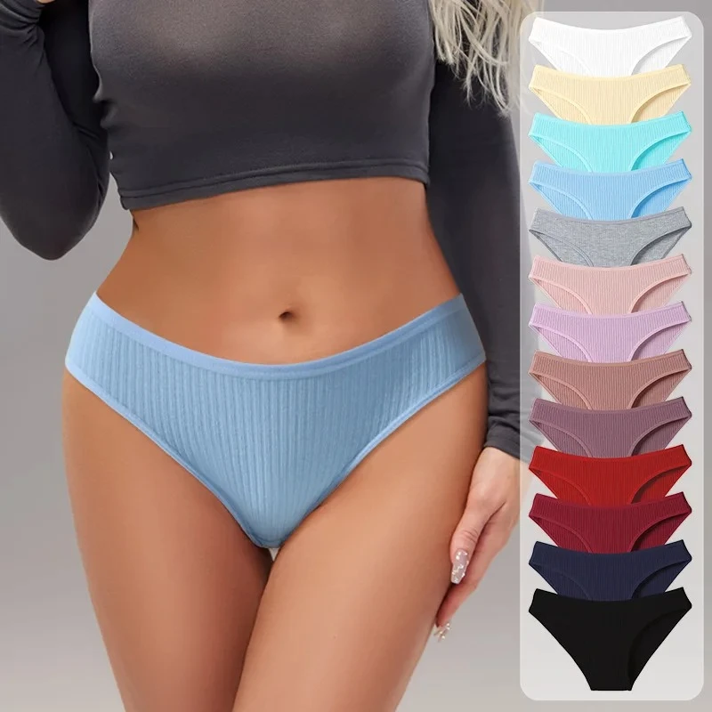 

Women's Panties Striped Briefs Sexy Women Low-Rise Breathable Cotton Breathable Soft Underwear Solid Colors Ladies Underpants