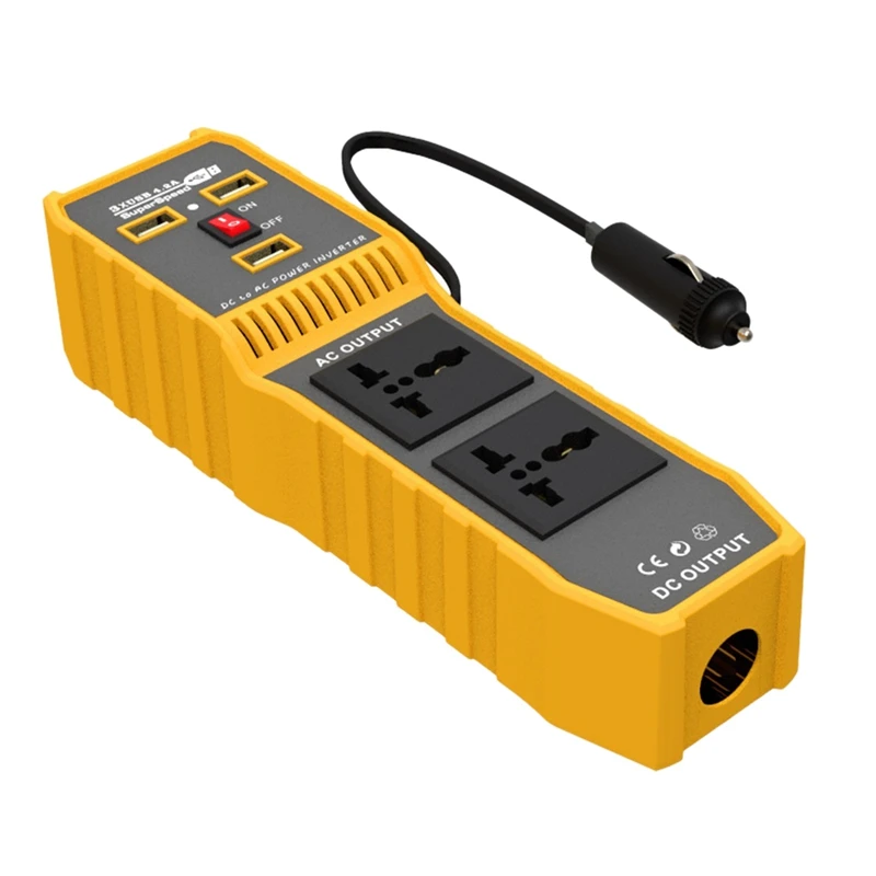 

Car Inverter High Temperature Protection Fireproof 200W Intelligent 3 USB3.6A Fast Charging Dual Sockets