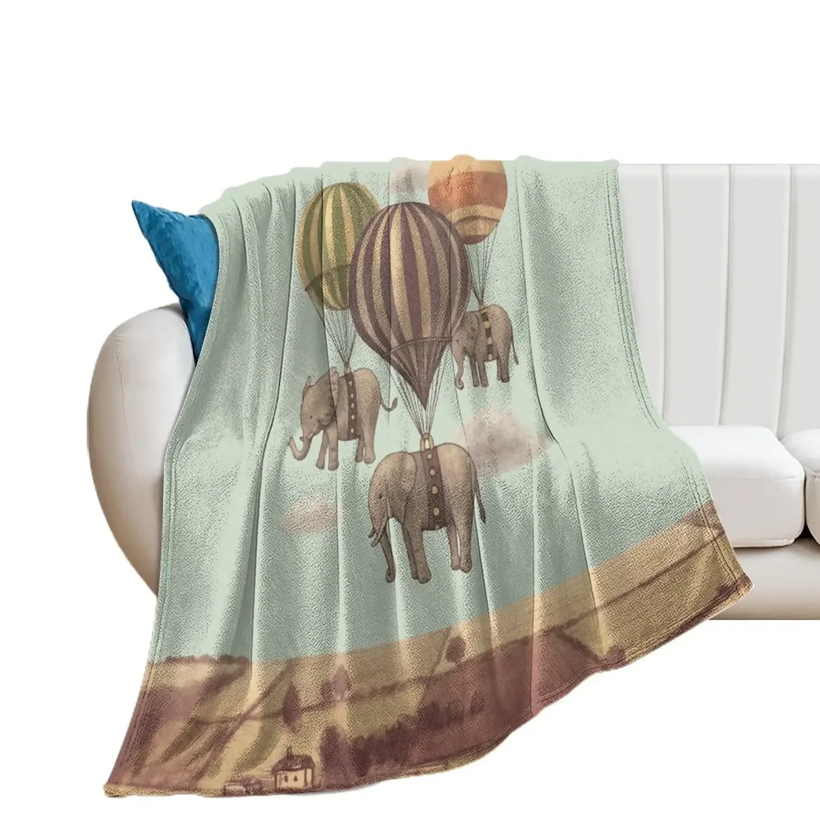 

Flight of the Elephants - mint option Throw Blanket Nap funny gift Blankets