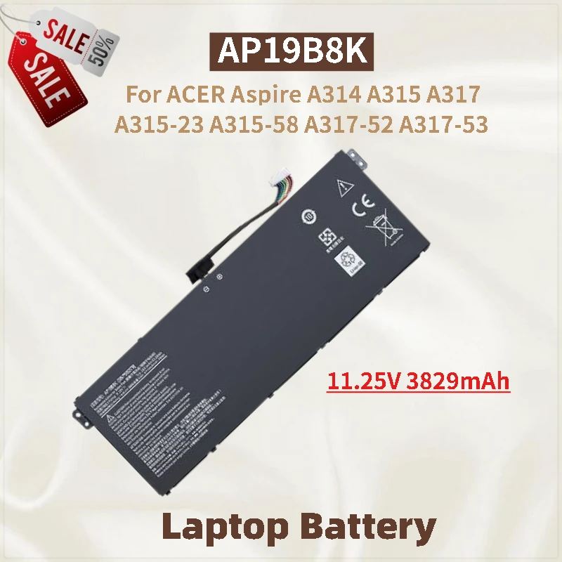 

Аккумулятор для ноутбука 11,25 В 3829 мАч AP19B8K для ACER Aspire A315-23 A317-53 A315-58 A317-52 A314 A315 A317, новинка, высокое качество