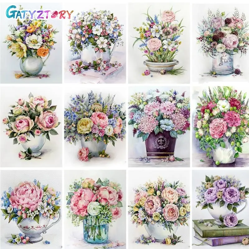 

GATYZTORY Pink Flowers DIY Frame Oil painting by numbers Canvas Painting paint by number Wall Pictures For Living Room Decor