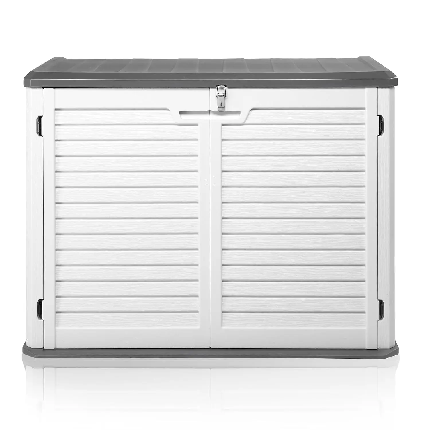 Horizontal Storage Shed 34 Cu Ft HDPE Shed Multi-Opening Door Waterproof Lockable for Bike Trash Cans Garden Tools, Customized