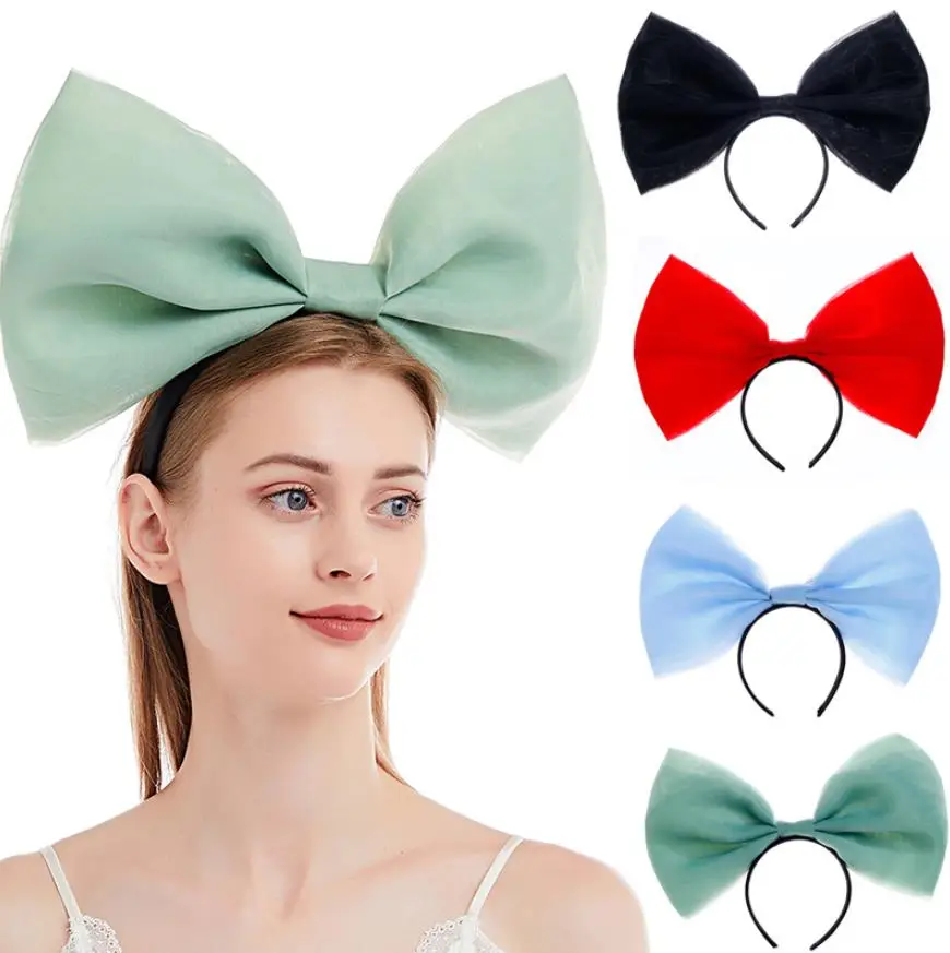 Women Huge Bow Headband Christmas Big Bowknot Hair Hoop Party Decoration Gauze Headdress Halloween Cosplay Headwear 10pcs/Lot