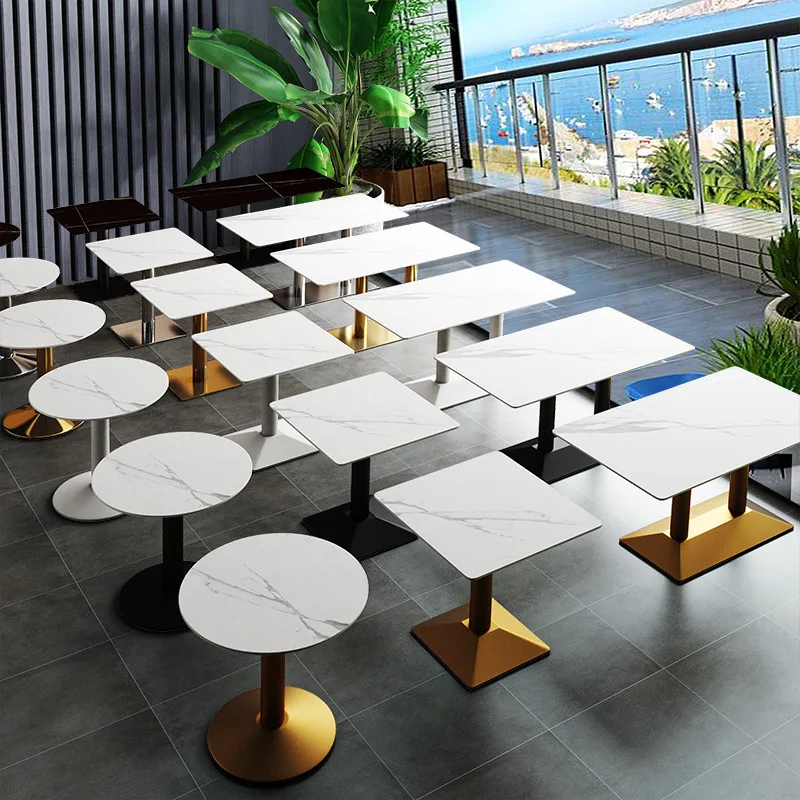 

Commercial rock slab dining table light luxury modern simple coffee shop table milk tea fast food restaurant square table