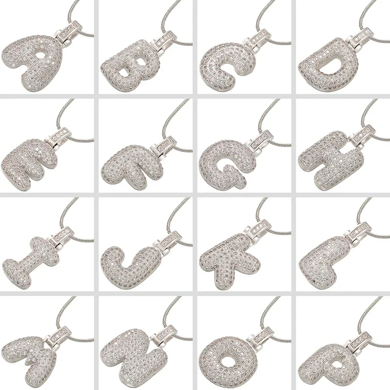 ZHUKOU Silver Color Bubble Initial Letters Necklaces 26 Letters Pendants Necklaces for Women Brass CZ Jewelry Wholesale:VL34