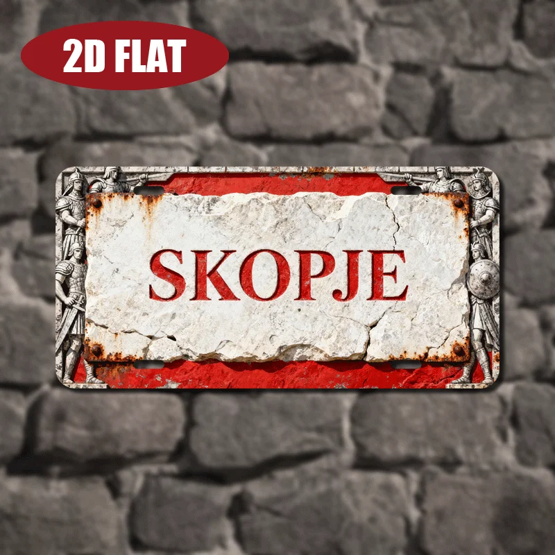 2D Flat, 1pc Skopje-Themed Vintage Balkan Red Aluminum Wall Sign - 12x6 Suitable for Bars, Cafes, European Themed Decor, Histori
