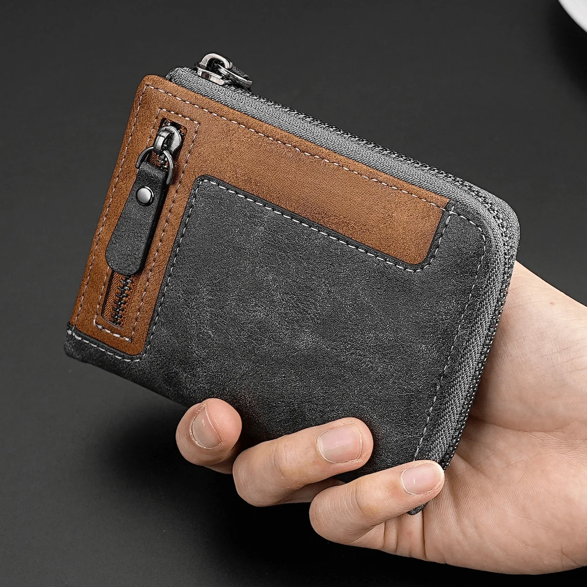 Herren-Kurzgeldbörse mit Reißverschluss, weiche Leder-Kartentasche, Retro-Münzbörse mit großem Fassungsvermögen, praktische Aufbewahrung für den Alltag, ideales Geschenk für Männer