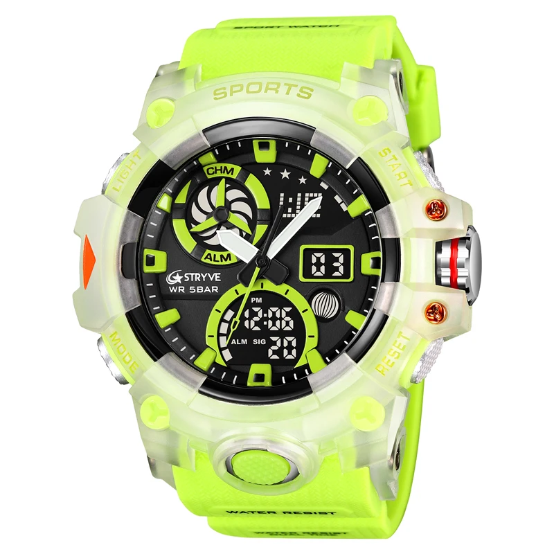 2023 STRYVE Dual Time Sport Men Watches 50m Waterproof Digital Watch for Male Shock Resisitant Gifts Hombre relojes para hombr