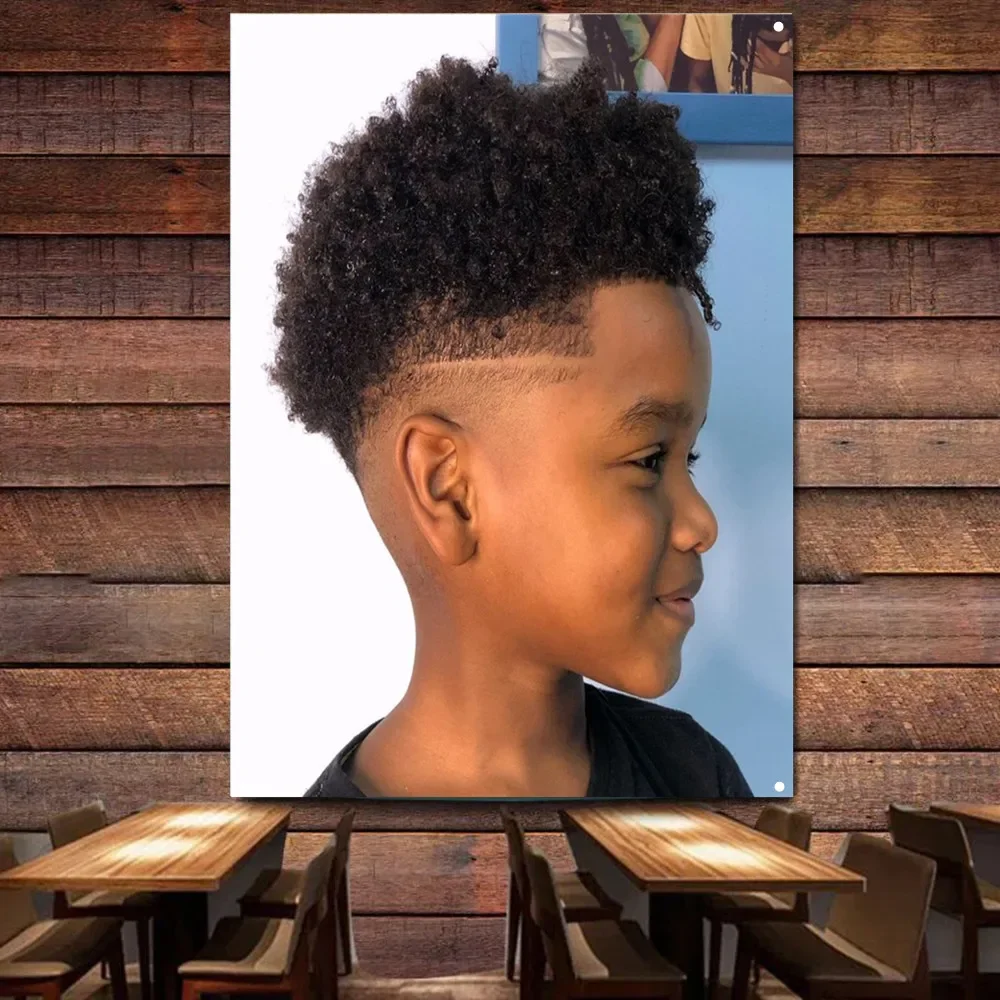 Cute fade haircut for Black boys kids Tapestry Vintage Haircut Shave Poster Wall Decorative Barber Shop Wall Decor Banner Flag 1