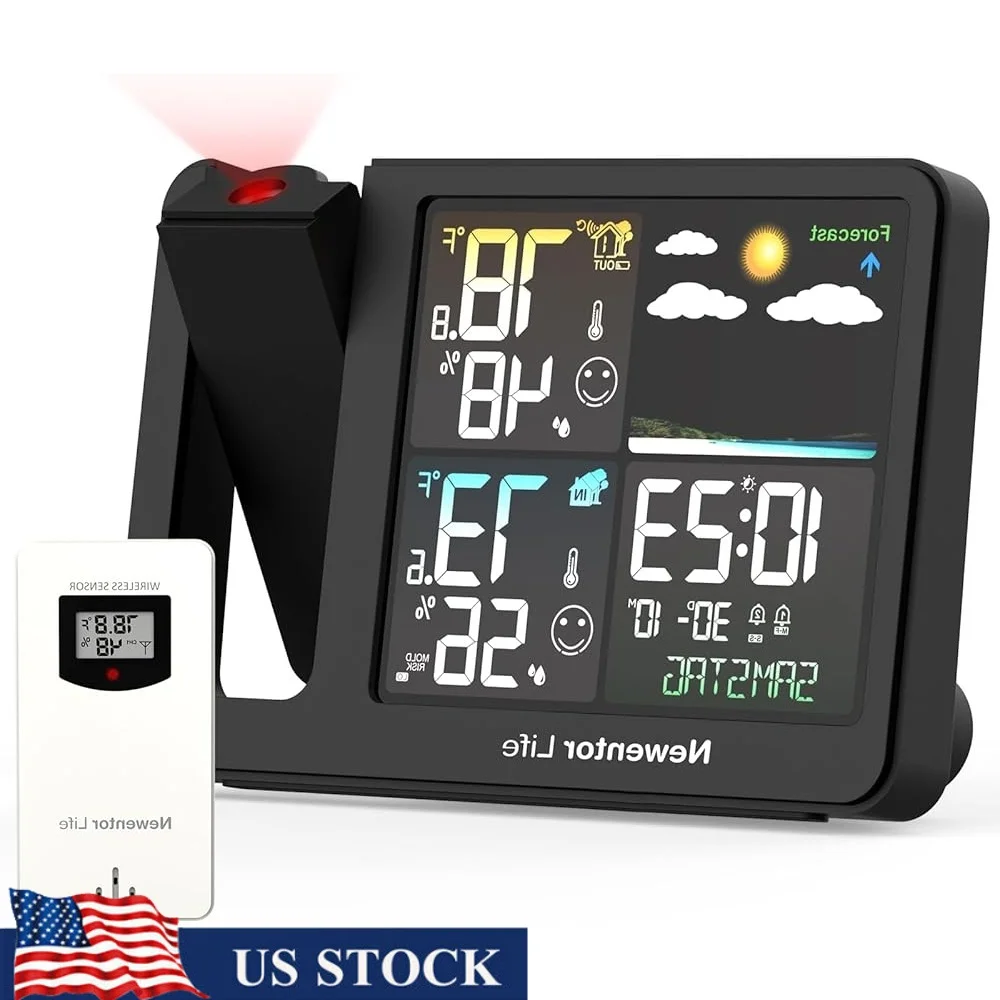 

Projection Alarm Clock Wireless Weather Station Indoor Outdoor Thermometer Adjustable Brightness Multiple Sensors Calendar