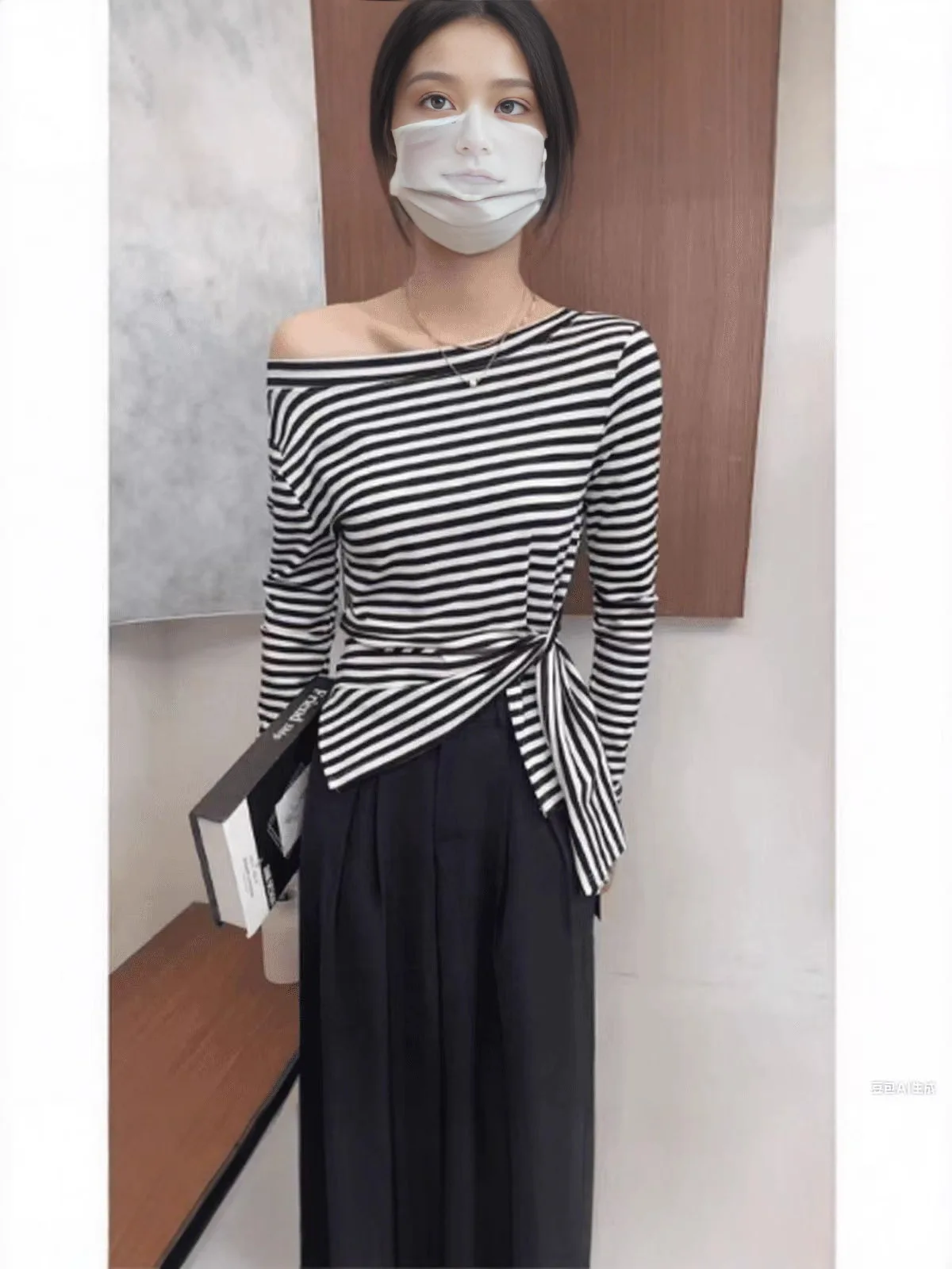 2026 Nuovo Inverno T Shiirt Donne Lrregolare Fessura Vita Sottile Tee Shirt Moda Coreana Spalla Inclinata A Maniche Lunghe Tshirt Vestiti