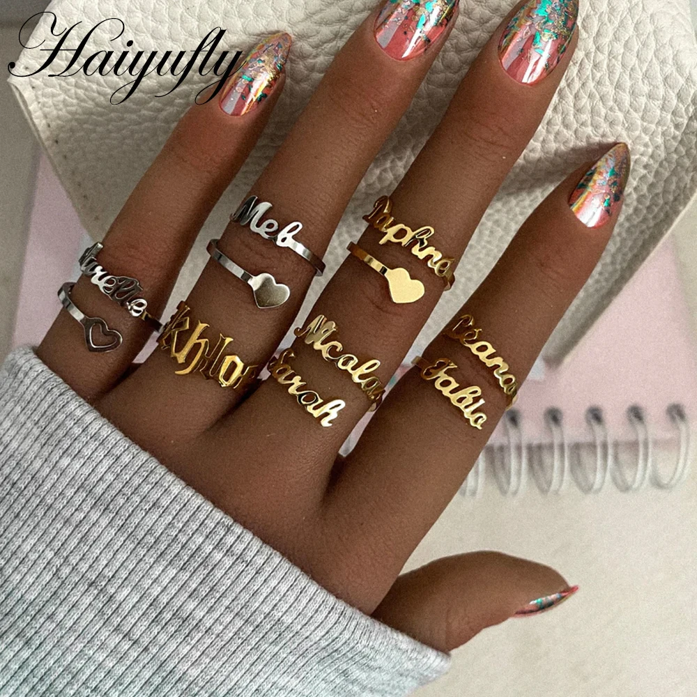 

Haiyufly Personalized Custom Names Ring for Women with Heart Crown Stainless Steel Adjustable Mother Kids Birthday Jewelry Gift