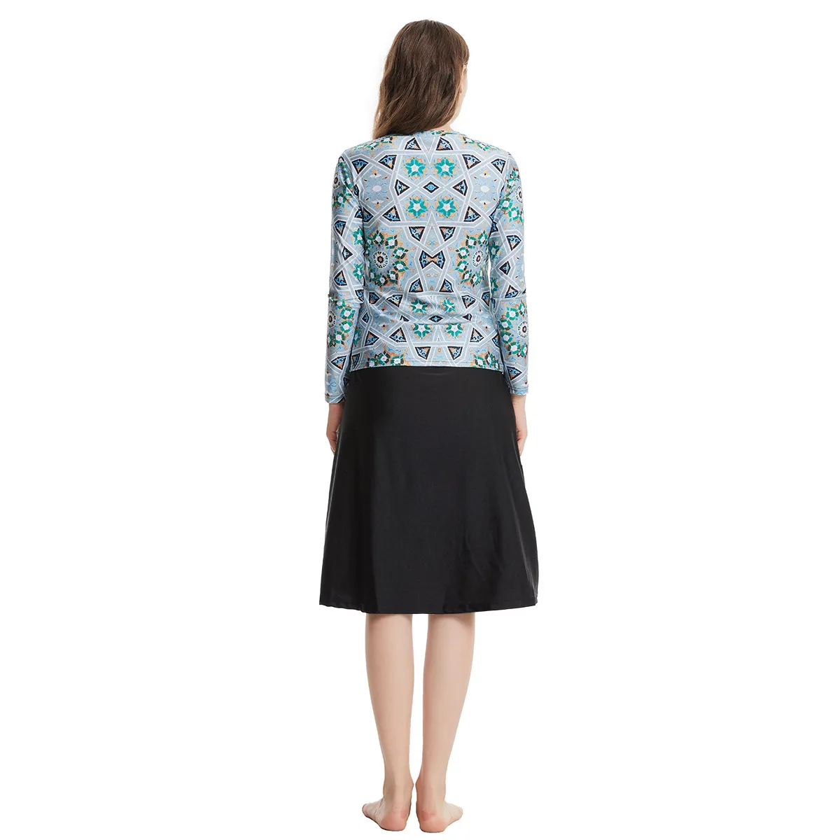 Traje de baño de manga larga para mujer, blusa estampada, faldas y gorro, traje de baño musulmán de 3 piezas, Burkini islámico elegante, S-3XL
